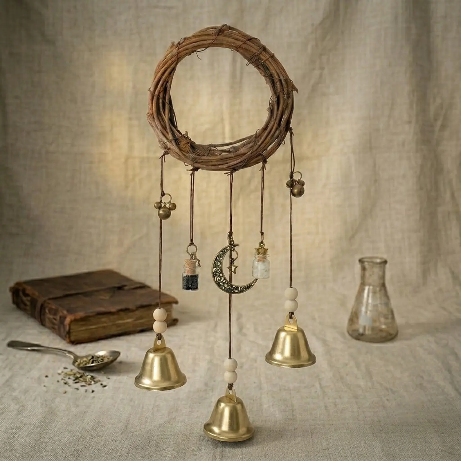 Hangable Boho Bell Ornament, Witch Bell Hanging Decor, Indoor and Outdoor Decor, Vintage Home Decor for Living Room Bedroom Garden Decoration