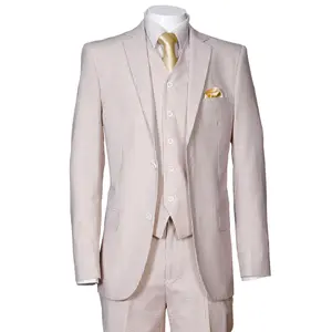 Mens 2 Button Vested Summer Seersucker Suit in Tan