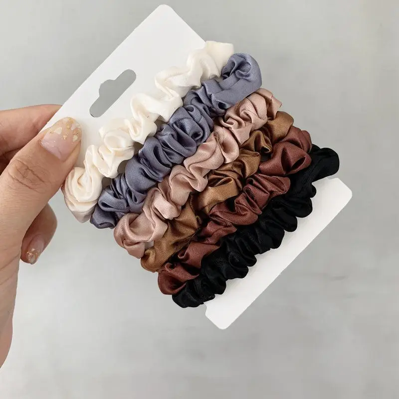 6Pcs Luxury Plain PVC Mock Silk Loop-Shape Hair Scrunchies - Assorted Colored Hairbands & Scrunchies, Elegant Minimalist Versatile All-Seasons Hair Accessories for High Ponytail Hairstyle, Everyday Wear