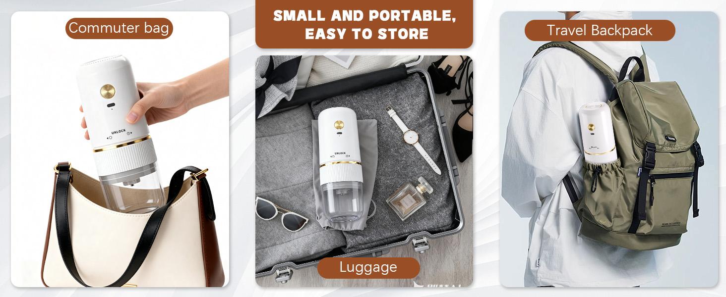 Portable Electric Coffee Grinder, Automatic Coffee Grinder with USB Type-C wireless charging design, Adjustable Coarse to Fine for coffee beans, grains, cleaning brush + cable Includes