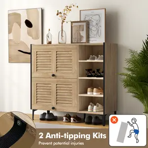 COSTWAY - Shoe Rack Organizer with Flip-up See-through Doors and Adjustable Shelves-Oak