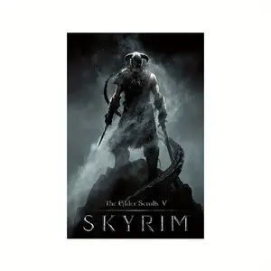 The Elder Scrolls V Skyrim Gaming Poster - Unframed Canvas Wall Art - 18x12inch - Waterproof - High Quality Print - Suitable for Bedroom, Office, Living Room, Cafe, Bar, Home, and Dormitory Decoration