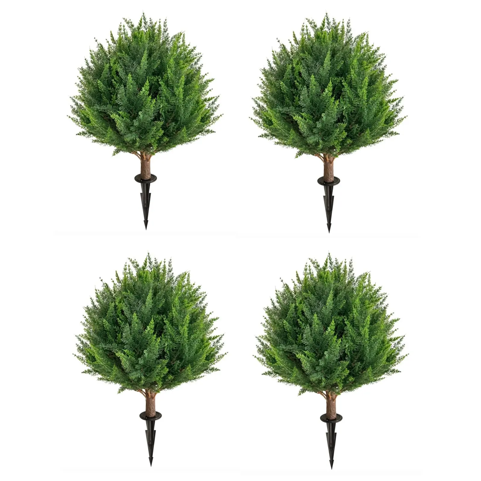 Yangrass Artificial Set of 4 Cedar Topiary Ball Trees 25" for Outdoors with Ground Spike, UV Resistant Faux Cypress Plants, Evergreen Shrubs Bushes for Front Porch Garden Backyard Decor