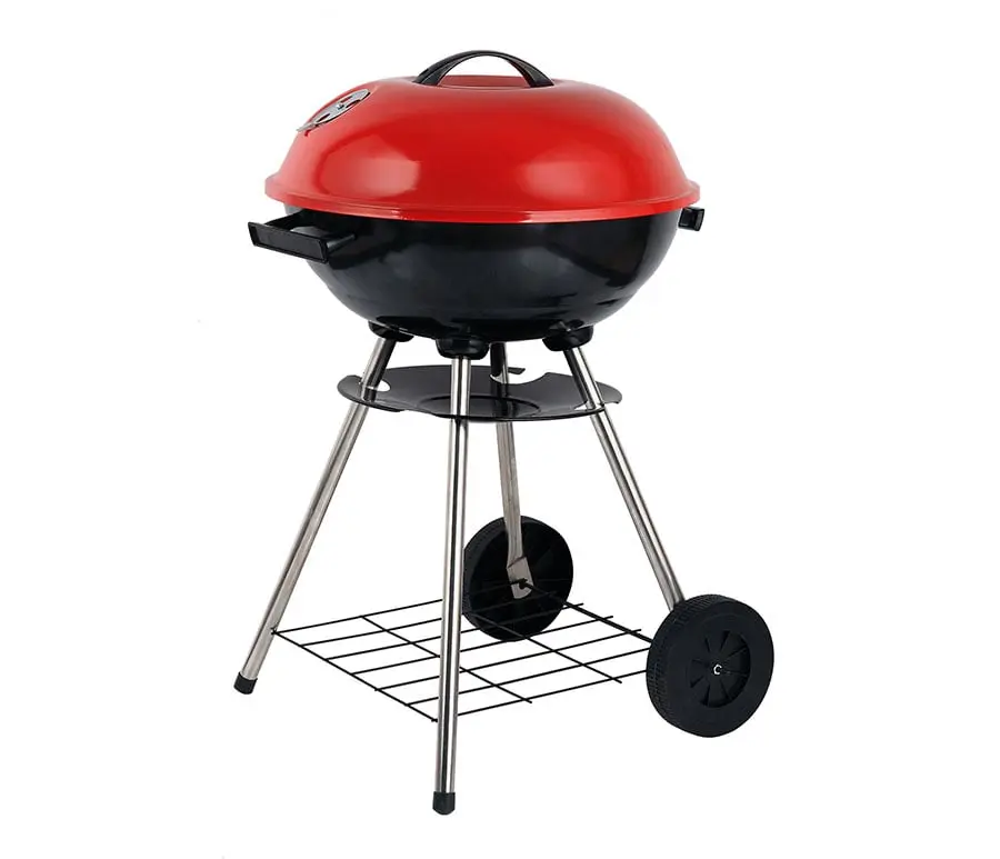 Portable 17 in. Charcoal BBQ Grill - Red Outdoor Barbecue Grill for Backyard Cooking