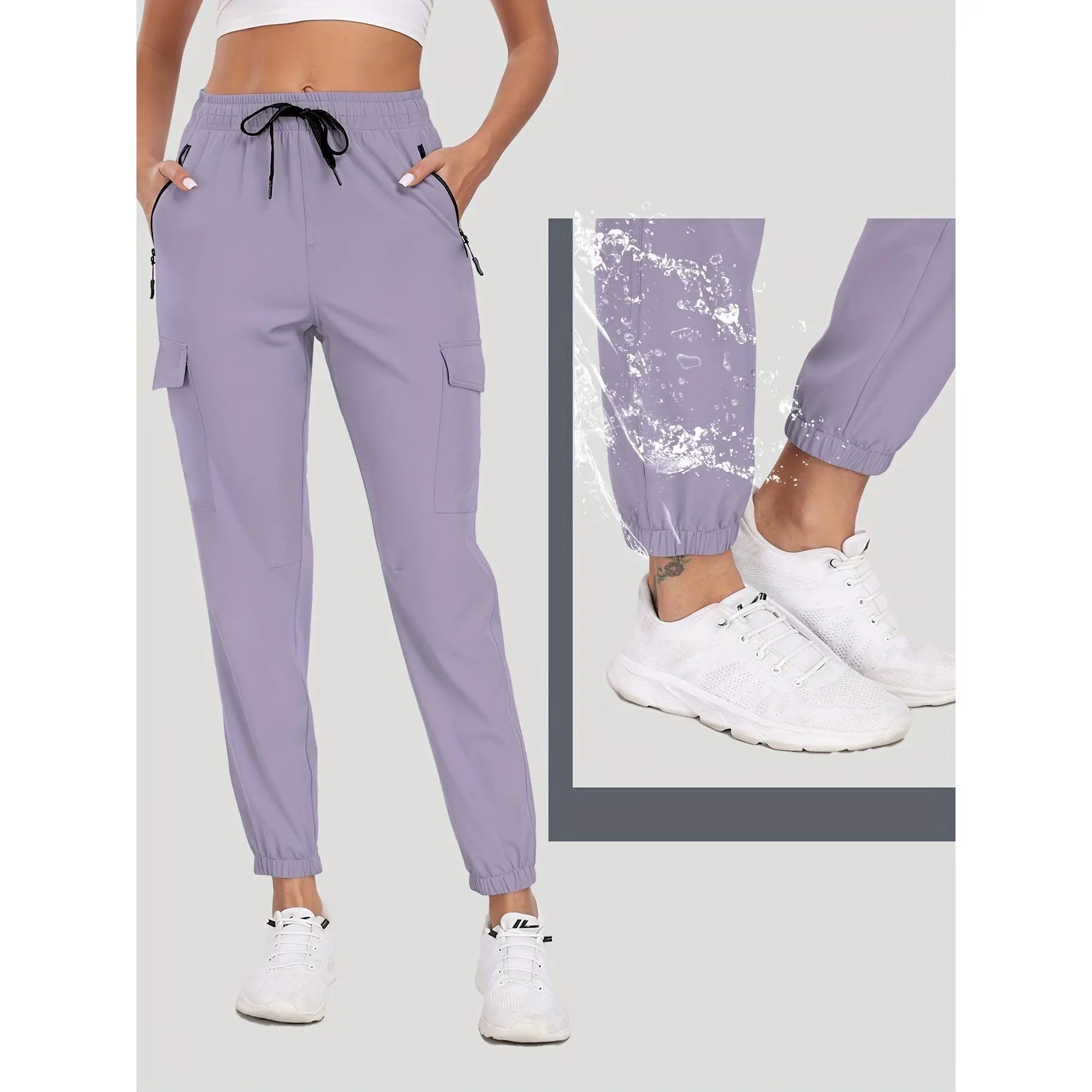 Women's Stylish Cargo Hiking Pants Joggers - Lightweight, Quick Dry, Water Resistant, Elastic Waist & Zipper Pockets - For Women - Perfect for Sports, Hiking, Leisure & Travel - Ideal Gift for Active Women