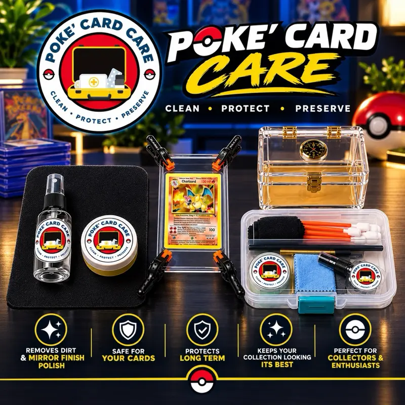 Pokemon & Sports Card Restoration Kit & Accessories Set - Plastic Tools for Polishing, Edge & Corner Correction, Oxidation Fix, Centering Adjustment, PSA Grading Prep, Glove, Grime Lift Spray, Humidor Moisture Control, Storage Box, 1-Day Shipping
