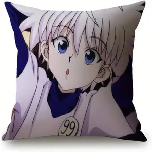 1pc Killua Throw Pillow Cover 18x18 Inch - Vibrant Anime Design with Blue Eyes & White Hair, Durable Polyester Fabric, Zipper Closure - for Sofa, Couch, Bedroom, Office Decor - Machine Washable, Christmas & Birthday Gift (Pillow Insert Not Included)