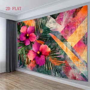 1 Piece Extra Large Hibiscus Flower Tapestry - Tropical Pink, Orange, Green, Yellow, Black, White, Gray, Brown - Bold Brushstroke Design with Lush Leaves - Modern Bohemian, Minimalist, Jungle Decor - Easy Wall Decoration for Living Room, Party, Wedding, S