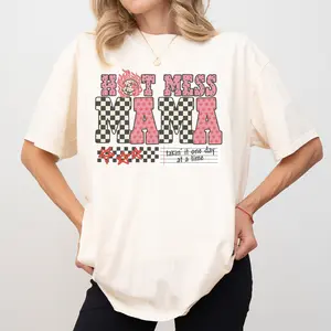 Hot Mess Mama Comfort Colors Shirt, Checkered Mama T-shirt, Motherhood Clothing, Womenswear, Gift For Wife, Gift For Mom, Mother's Day Gift