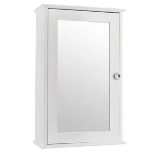 White Single Door Mirror Cabinet Bathroom Wall Mounted Storage Shelf with Mirror Durable Indoor Vanity Cabinet for Bathroom & Bedroom