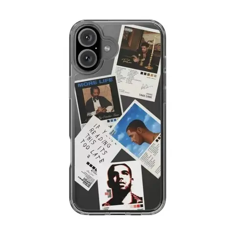 Drake Music Album Cover MagSafe Silicone Casing for iPhone 13/14/15/16 Pro Max, Shockproof Transparent Handheld Devices Accessory with 360-Degree Protection, Chain Pendant, Blush Pink