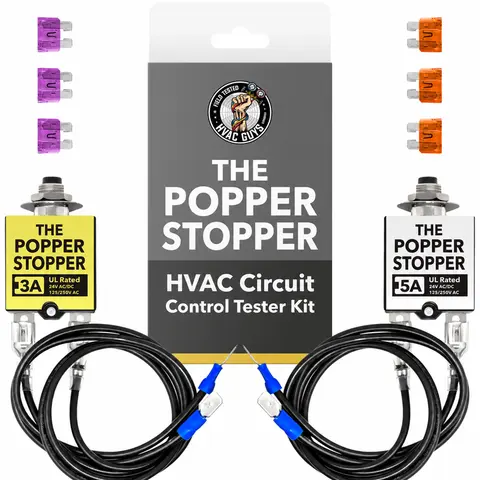 HVAC Guys The Popper Stopper Resettable Fuse Kit Pack - Self-Adhesive Circuit Tester, 3A & 5A Options, UL Certified 24V AC/DC & 125/250V AC, Blowout-Preventing Home Improvement HVAC Tool