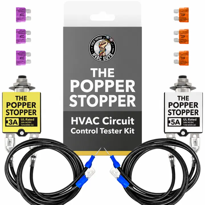 HVAC Guys The Popper Stopper Resettable Fuse Kit Pack - Self-Adhesive Circuit Tester, 3A & 5A Options, UL Certified 24V AC/DC & 125/250V AC, Blowout-Preventing Home Improvement HVAC Tool