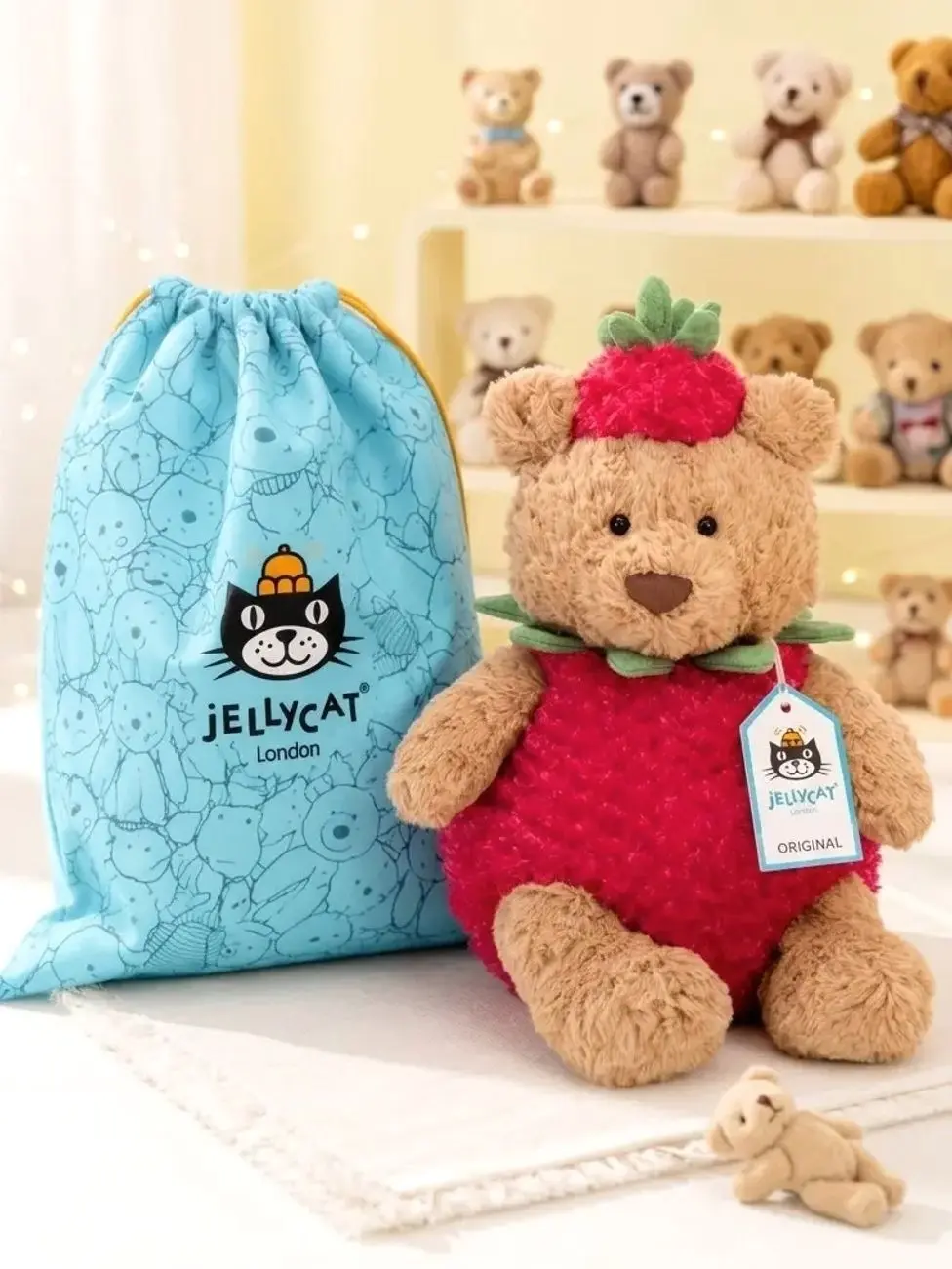 Authentic Jellycat Bartholomew Bear Strawberry Plush | In Stock USA | Free Official Jellycat Gift Bag