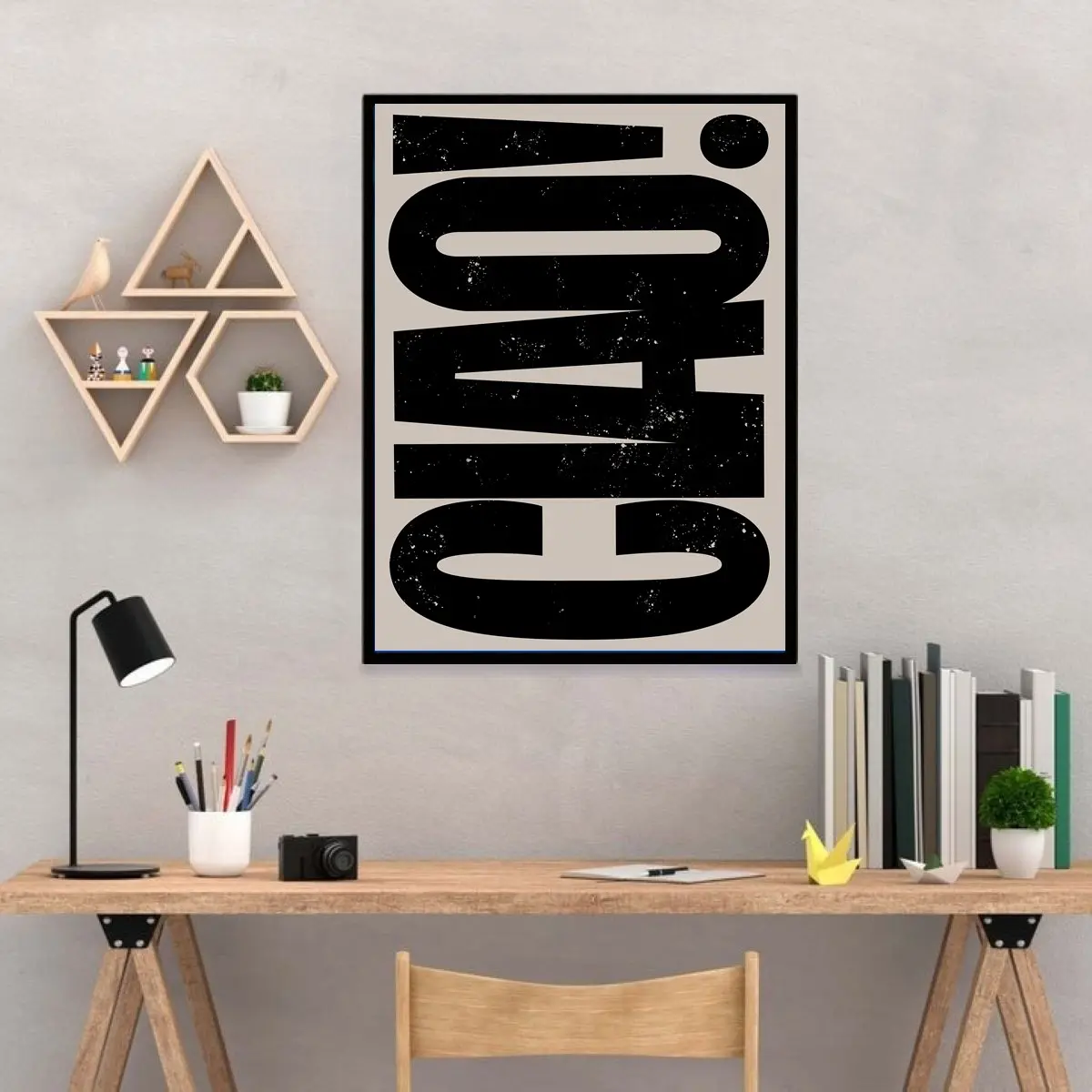 [No Frame] Ciao! Poster, Retro Style Black and Beige Italian Wall Art Ciao Quote, Monochrome Quote Poster, Typography Poster