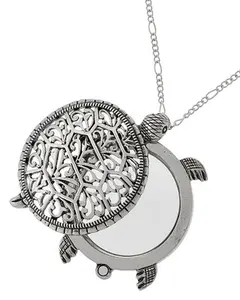 Turtle Necklace Magnifying Glass 30 inch Silver Tone