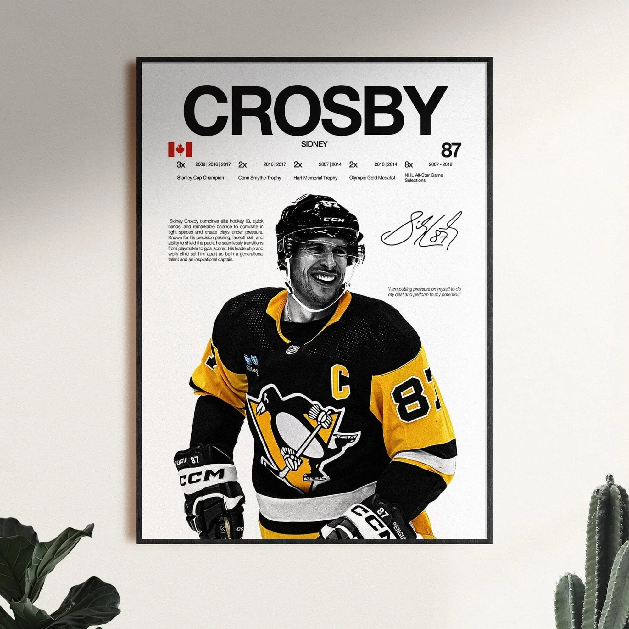 Sidney Crosby Poster, Pittsburgh Penguins Wall Print, Sports Decor, Hockey Room Print( Unframed - Print Only )
