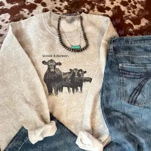 Thank A Farmer Western Crewneck Sweatshirt, Trendy Sweatshirt, Beef Farmer Crewnecks, Womenswear, Gifts For Her, Cows Western Shirts, Punchy Cowgirl Gift, Country Hoodie, Western Boutique, Vintage Graphic Comfort Color T-shirt