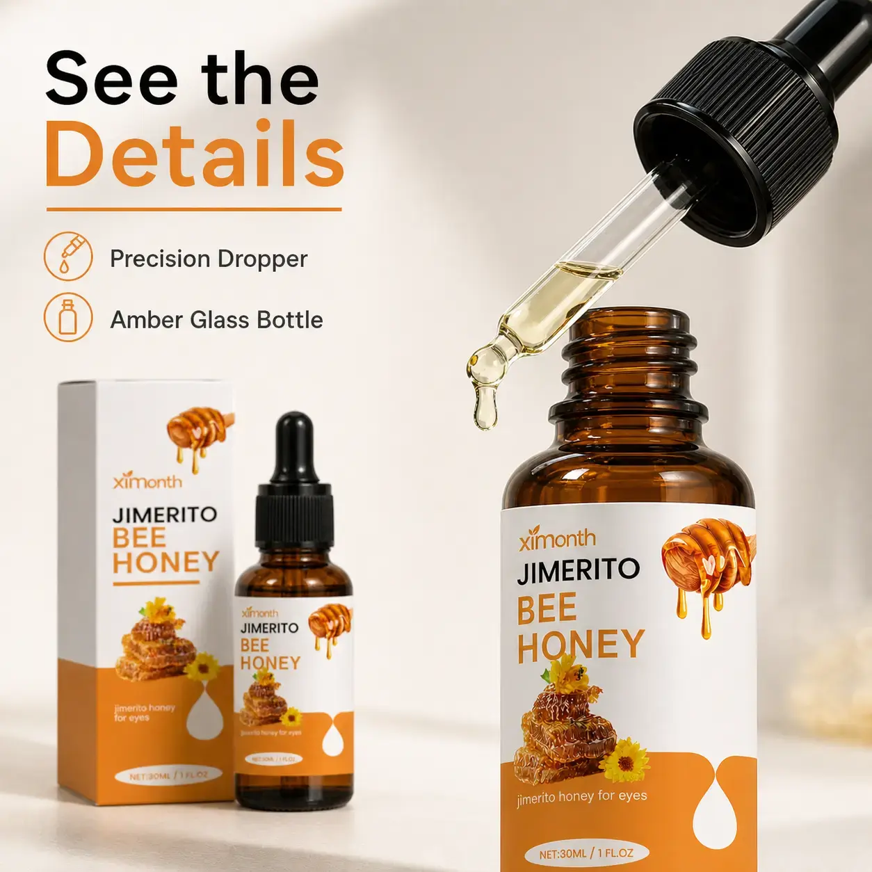 Honey Eye Drops, 30mL Moisturizing & Refreshing Eye Treatment, Gentle Daily Care for Dry Astringent Conditions