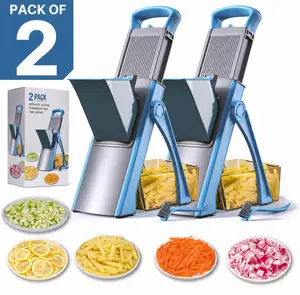 Upgraded Mandoline Slicer & Vegetable Chopper (Pack of 2) | Adjustable Thickness Julienne Dicer | Large Feed Port Kitchen Cutter Set