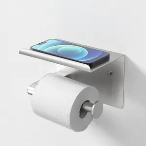Brushed Nickel Toilet Paper Holder Wall Mount, Fits Mega Rolls Size Sliver Toilet Paper Holder with Shelf, Rustproof Stainless Steel Toilet Paper Roll Holder, Toilet Tissue Holder for Bathroom