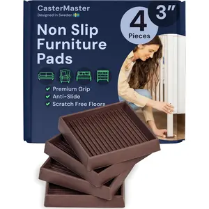 Castermaster 3X3 Square Rubber Furniture Caster Cups - Set of 4 Non-Slip Brown Floor Protectors for Hardwood - Furniture Grippers - Table Leg Floor Protectors Products of Performance