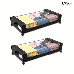 Underbed Lockers On Wheels, Underbed Storage Containers With Lids - Shoe And Clothes Rolling Drawers In Dorm Bedrooms - Space-saving Pull-out, Grey And Black Storage Bins And Boxes 1/2pcs, Under-Bed Storage