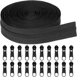 5Yards Bulk Zippers, (#5) Black Nylon Coil Zipper by The Yards for DIY Sewing Craft Bags with Replacement 20 count Sliders (#5 Black)