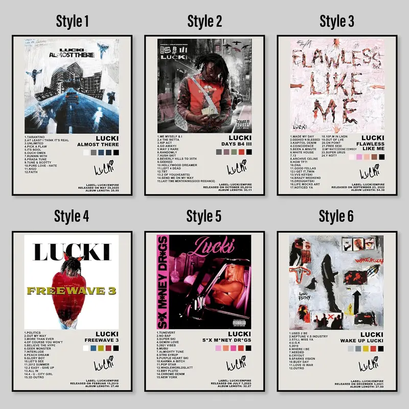 Lucki Rapper Roster, Lucki Album Poster, Lucki Flawless Like Me Poster - Rapper Wall Art - Rap Album Poster, Matte Vertical, Lucki Poster Rapper Freewave 3