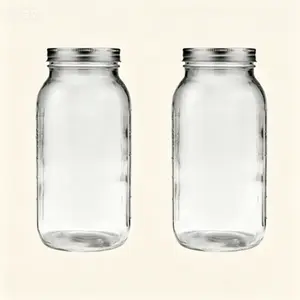 Wide Mouth Half Gallon Mason Jars 2-Pack, 64oz Clear Glass Jars with Lids & Bands for Canning, Kitchen Storage, Herbs, Jams, Jelly, Spices, Reusable, Leak-Proof