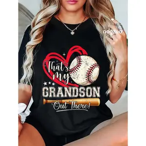 100% Cotton That's My Grandson Out There Baseball Grandma Mother's Day T-Shirt Casual Graphic Printed Tee