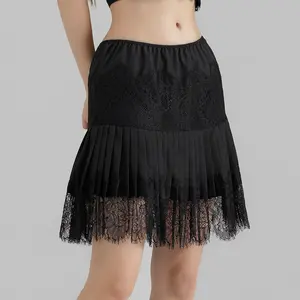 Women's Fashion Mini Skirts Mid-Rise Pleated Lace Skirts Spring Summer Casual Short Skirts 100% Polyester White Bottom