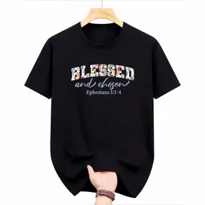 Women's 180G Cotton Short-Sleeve Casual Christian T-Shirt, Blessed & Chosen Ephesians 1:3-4 Garments, Soft Breathable Fabric Tee, Perfect for Easter Gift, Church Event
