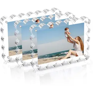 3 Pack  Picture Frame. 4x6inch  Picture Frames, Double Sided,10+10mm Thick Block, Clear Photo Scalloped Frames Freestanding for Desktop Display