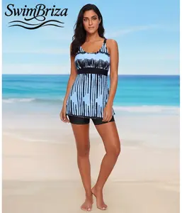 Briza｜Tankini Swimsuit for Women with Shorts Two Piece Bathing Suit Tummy Control Swimwear Light Blue Tie-Dye Flowy Tankini Set Modest Beach Pool Vacation Summer, Women's Swimwear, Bathing Suit for Women, Tankini Swimsuit Set, Swim Shorts