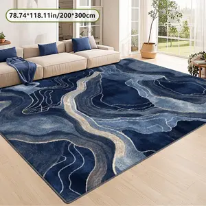 Velvet Soft Comfort Blue Ripple Pattern Print Rug, Modern Indoor Rug, Home Decor Carpet, Living Room Large Mat, Sofa Pad, Door Mat, Coffee Table Mat, Home Decorative Rug