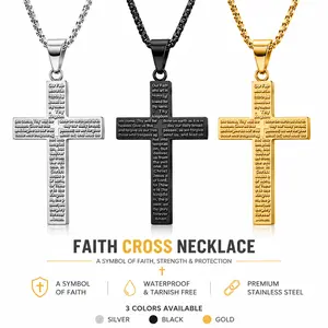 Father's Day Gifts  Vintage Cross Pendant Necklace 3D Sculpting Bible Verse Mens Cross Steel Necklace Stamp Cross Necklace Unisex Fade-Resistant Personalized Hip-Hop Faith Jewelry For Men Women Jesus Crucifix Pendant Jesus Bless You accessories for women