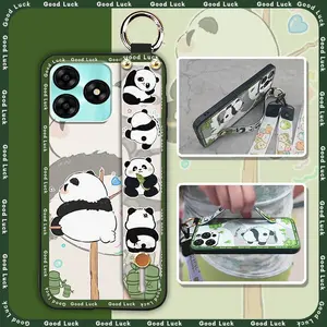 panda Cute Phone Case For UMIDIGI G5/G5A Silicone ring Shockproof Waterproof Phone Holder Lanyard Dirt-resistant Durable Anti-knock Wristband Wrist Strap protective Kickstand