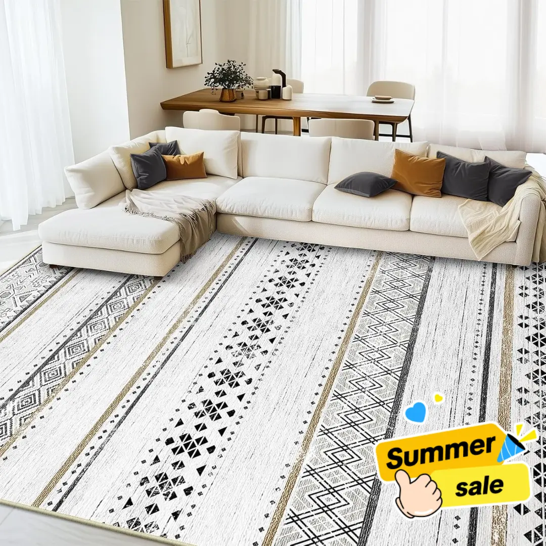 【Back to School】BESTSWEETIE Machine Washable Area Rugs for Living Room Bedroom Carpets Moroccan Farmhouse Modern Geometric Graphic Rug Soft Indoor Rugs Large Area Rug,summerwins