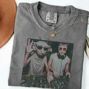 DJ HP & Elf Wash Shirt, Funny Wizard Meme Tee, Gift for HP Fans, 90s Retro Parody Wizard Tee, Hip Hop Party T-Shirt MC9N3