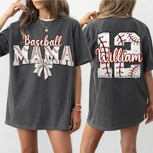 Custom Baseball Mama Bow Shirt – Personalized Name & Number Game Day Shirt