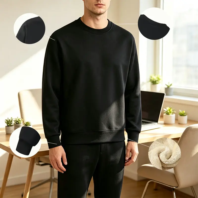 Men's Fleece Lined Crew Neck Sweatshirt, Casual Long Sleeve Basic Pullover Top, Warm Winter Loose Fit Sweatshirts