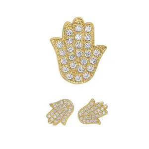 Hamsa Hand Stud 14K Gold Plated Stud Earrings Cubic Zirconia Jewelry Men Women