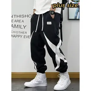 Plus Size Men's Fashion Star Pattern Drawstring Ankle-Tied Pants, Casual Stylish Design Trousers for Daily Running, Training, Traveling and Commuting, Comfortable Plus Size Fit for Everyday Wear