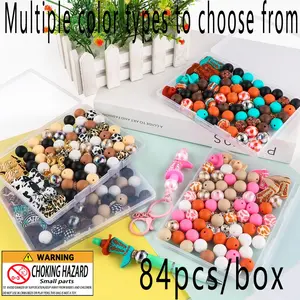 Silicone Beads & Acrylic Beads Kit, 84pcs/box DIY Beading Supplies, DIY Jewelry Making for DIY Handmade Bead Pen, Necklace Bracelet Lanyard Making, Bead Set