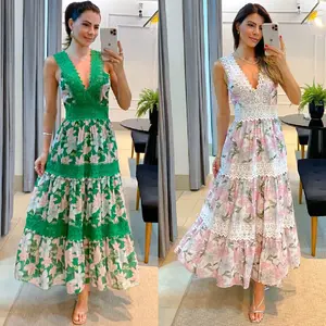 Women's Sleeveless V-Neck Lace Maxi Dress