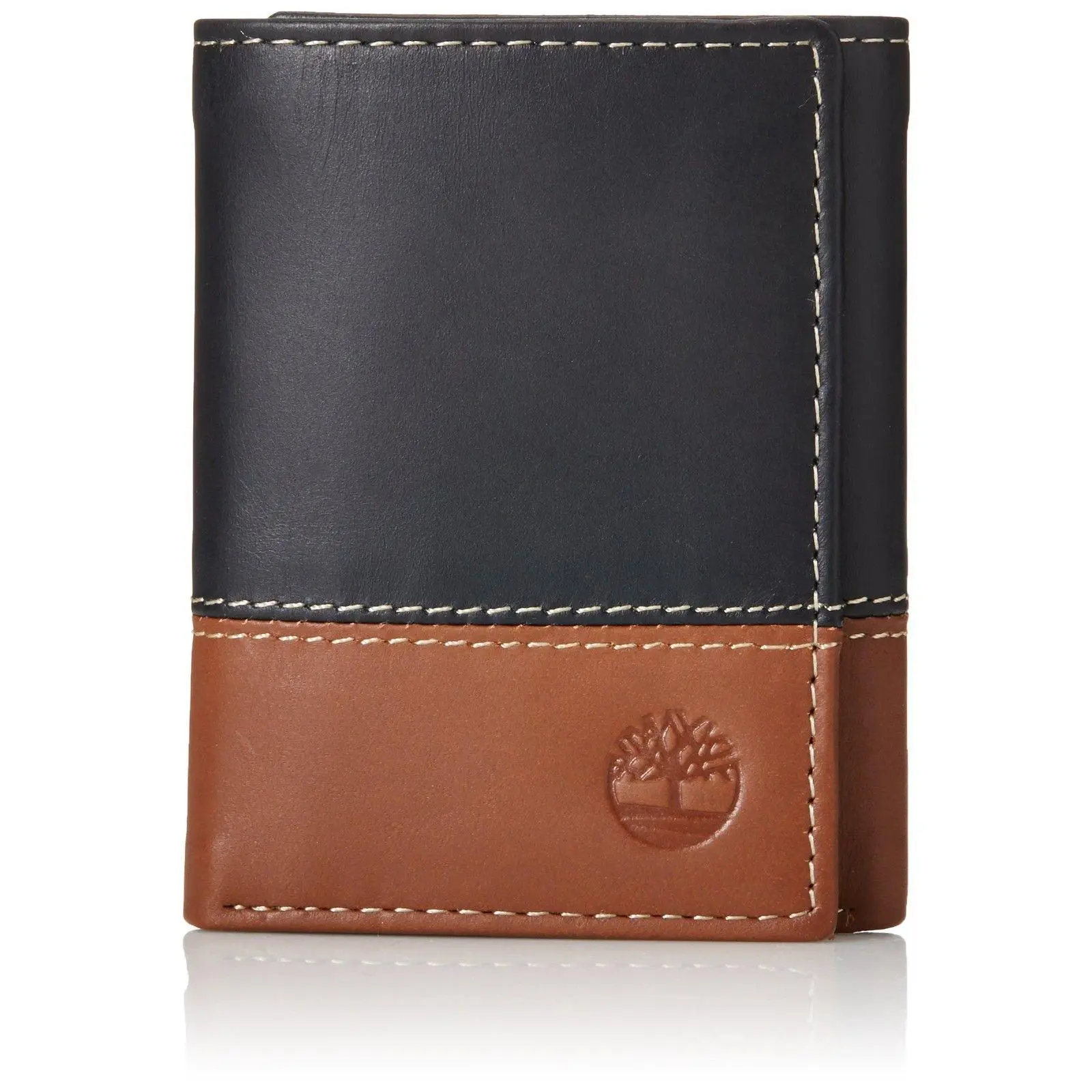 Timberland Men's Premium Genuine Leather Trifold Wallet Black-Brown