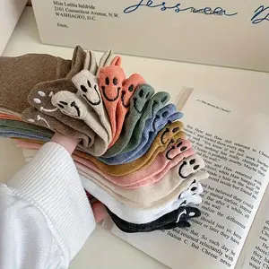 10 Pairs Cute Smile Face Socks – Soft Breathable Low-Top Women’s Socks, Polyester Knit, Perfect for Everyday Casual Wear cheer compression