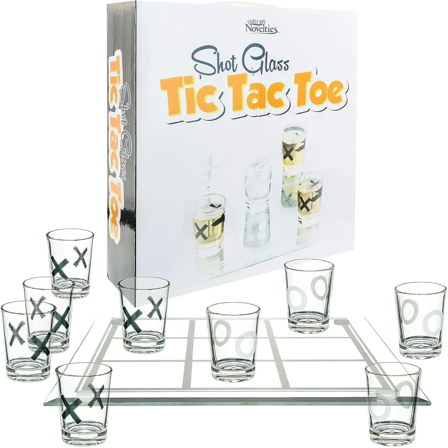 Shot Glass Tic Tac Toe Game - Elegantly Designed Drinking Fun, Perfect for Parties, Couples, and Strategy, 8.63" Glass Board by Fairly Odd Novelties