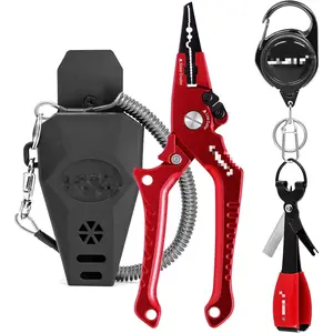 Aluminum Fishing Pliers Hook Remover Braid Line Cutter with Coiled Lanyard, Fly Fishing Knot Tying Tool & Retractors